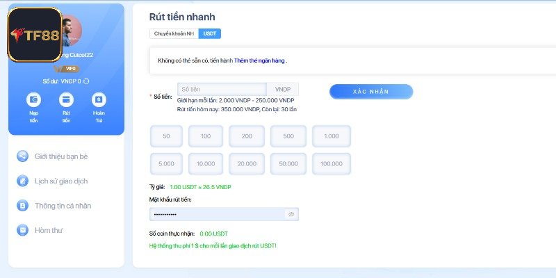 Cách rút tiền qua USDT