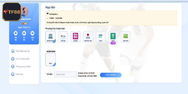 Lợi ích khi dùng phương thức nạp tiền TF88